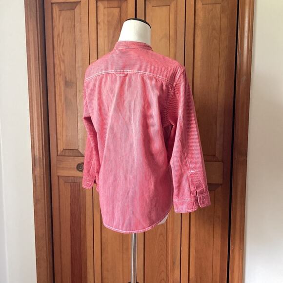American Eagle Outfitters Red Striped 3/4 Sleeve Buttondown Shirt, Size L - Picture 3 of 7
